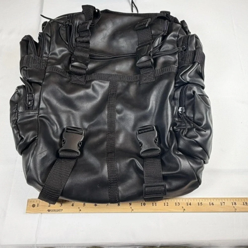 Black Faux Leather Motorcycle Tail Bag Sissy Bar Travel Luggage with Straps